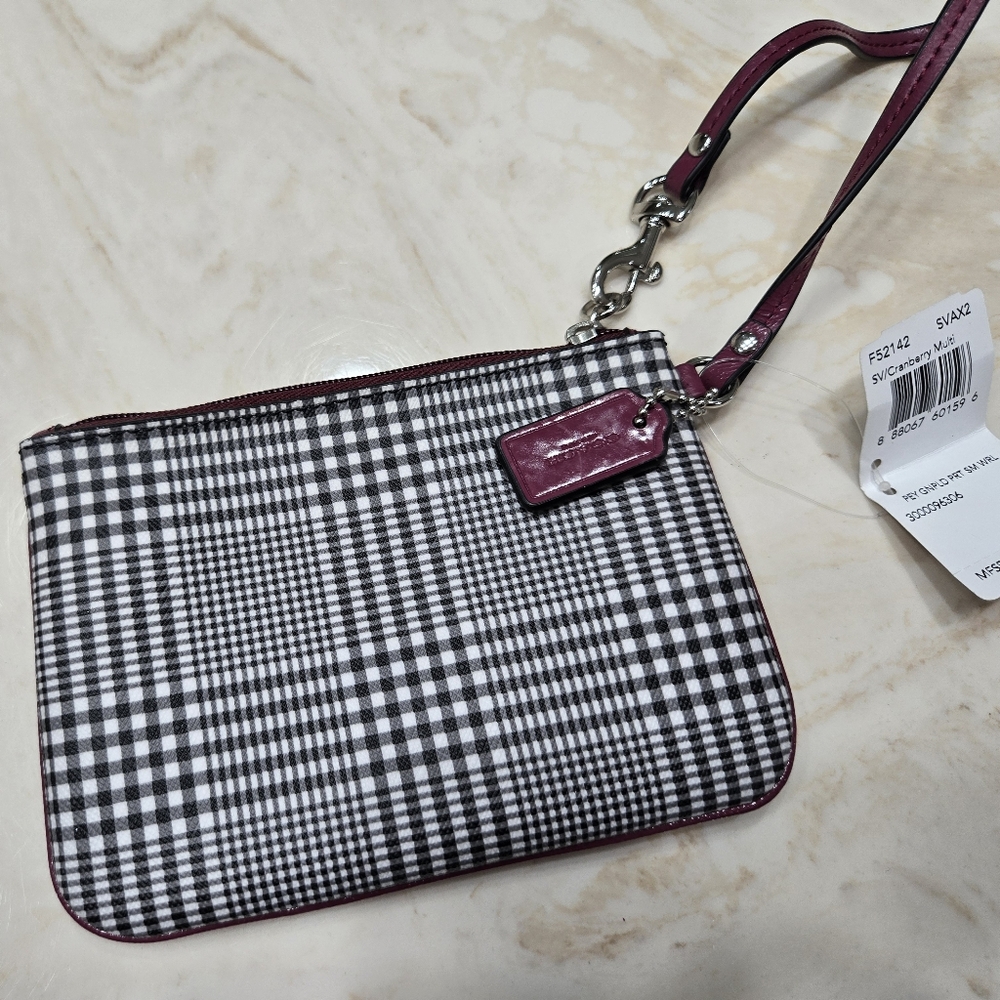 SALE Coach Peyton Glen Black and Red Checkered Women's Wristlet NWT - Picture 5 of 7